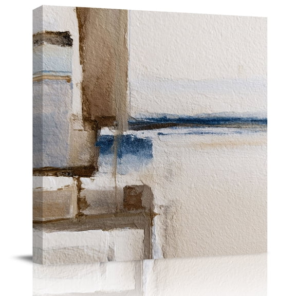 Wall Art Prints, Beige Brown Blue Framed Canvas Prints for Bedroom Living Room Bathroom Office, Vintage Abstract Mottled Texture Gallery Wrap Wall Art Poster for Gifts Home Decor 20"x20"