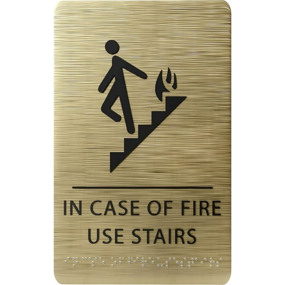 ADA CENTRAL SIGNS - 6" X9" In Case of Fire Use Stairs Sign - ADA Compliant Tactile Graphics Grade 2 Braille Text | Fire Safety Emergency Exits Wall Signs for Malls, Office, Schools, and Restaurants