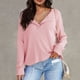 thumbnail image 1 of Women Button V Neck Long Sleeve Pullover T Shirt Solid Casual Loose Blouse Tops, 1 of 8