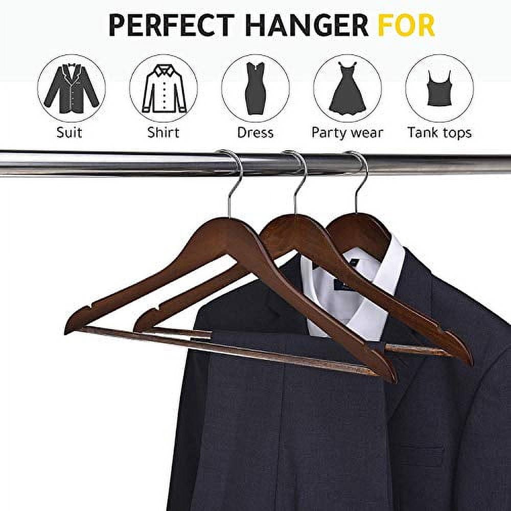 Quality Wooden Hangers - Slightly Curved Hanger 80 Pack Sets - Solid Wood Coat Hangers with Stylish Chrome Hooks - Heavy-Duty Clothes, Jacket, Shirt, Pants, Suit Hangers (Walnut - Chrome Hook, 80)