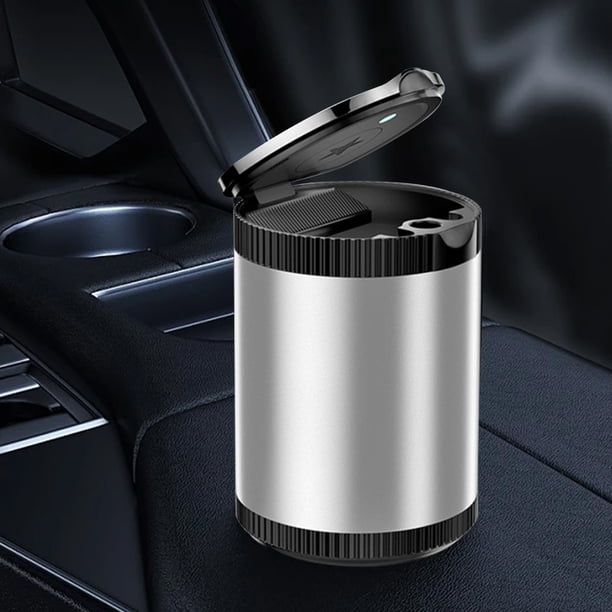 Cenicero para coche, creativo, con tapa y luz LED, portátil, de plástico marchito.