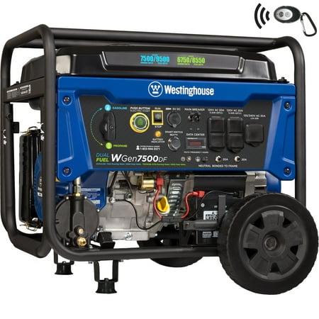 Westinghouse WGen7500DF Dual Fuel Portable Generator - 7500 Rated Watts & 9500 Peak Watts - Gas or Propane Powered - CARB Compliant