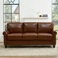 thumbnail image 5 of LeChapitre Faux Leather Sofa with Storage Seats, Classic 3-Seater Couch with Nailhead Trim (Brown), 5 of 7