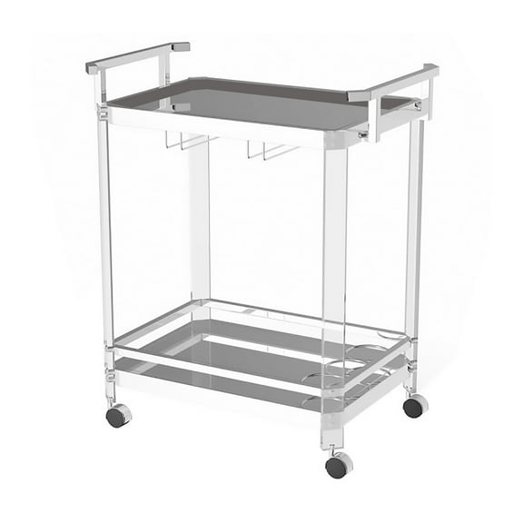 Stylish Metal Base Serving Cart With Glass Top, Clear