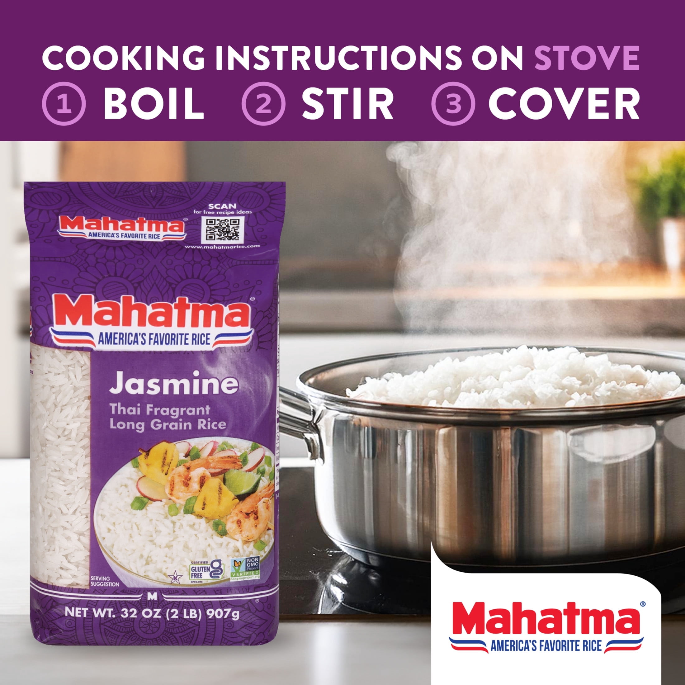 (12 pack) Mahatma Jasmine Rice, Thai Fragrant Long Grain Rice, Gluten Free, 32 oz Bag (2 lbs)