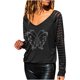 thumbnail image 1 of Mujeres manga larga malla costura casual perforación caliente pulóver rayas cuello redondo blusa túnica tops Pompotops gfhjh18413, 1 of 8