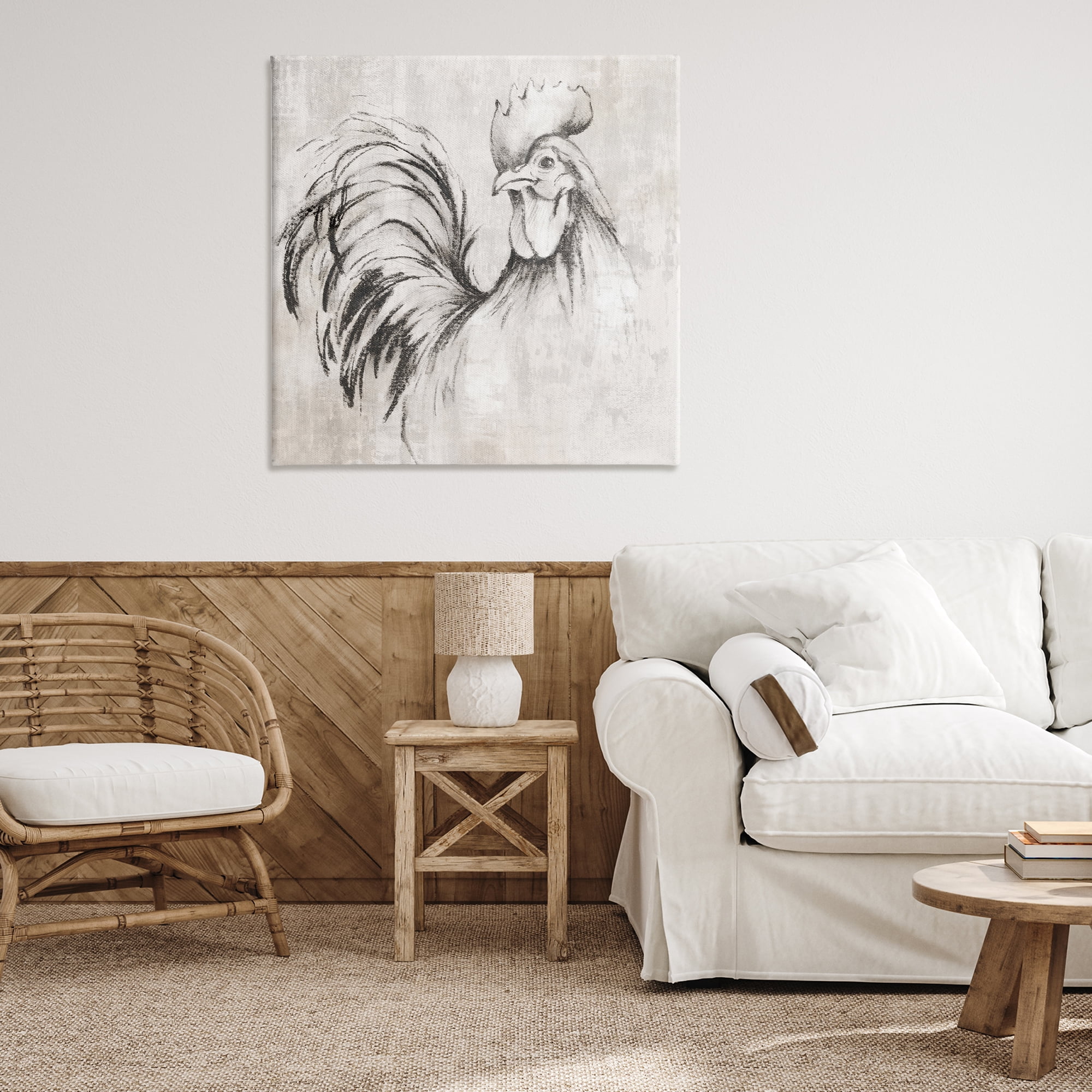 Stupell Industries Rooster Sketch Impression Animals Drawing Wrapped Canvas Art Print Wall Art, 36 x 36