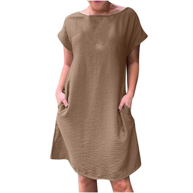 Robe d'Été Florale pour Femmes Col Rond Manches Courtes avec Poches Robe d'Été Courte pour Femmes Robe d'Été Florale pour Femmes Robe à Manches Courtes pour Femmes