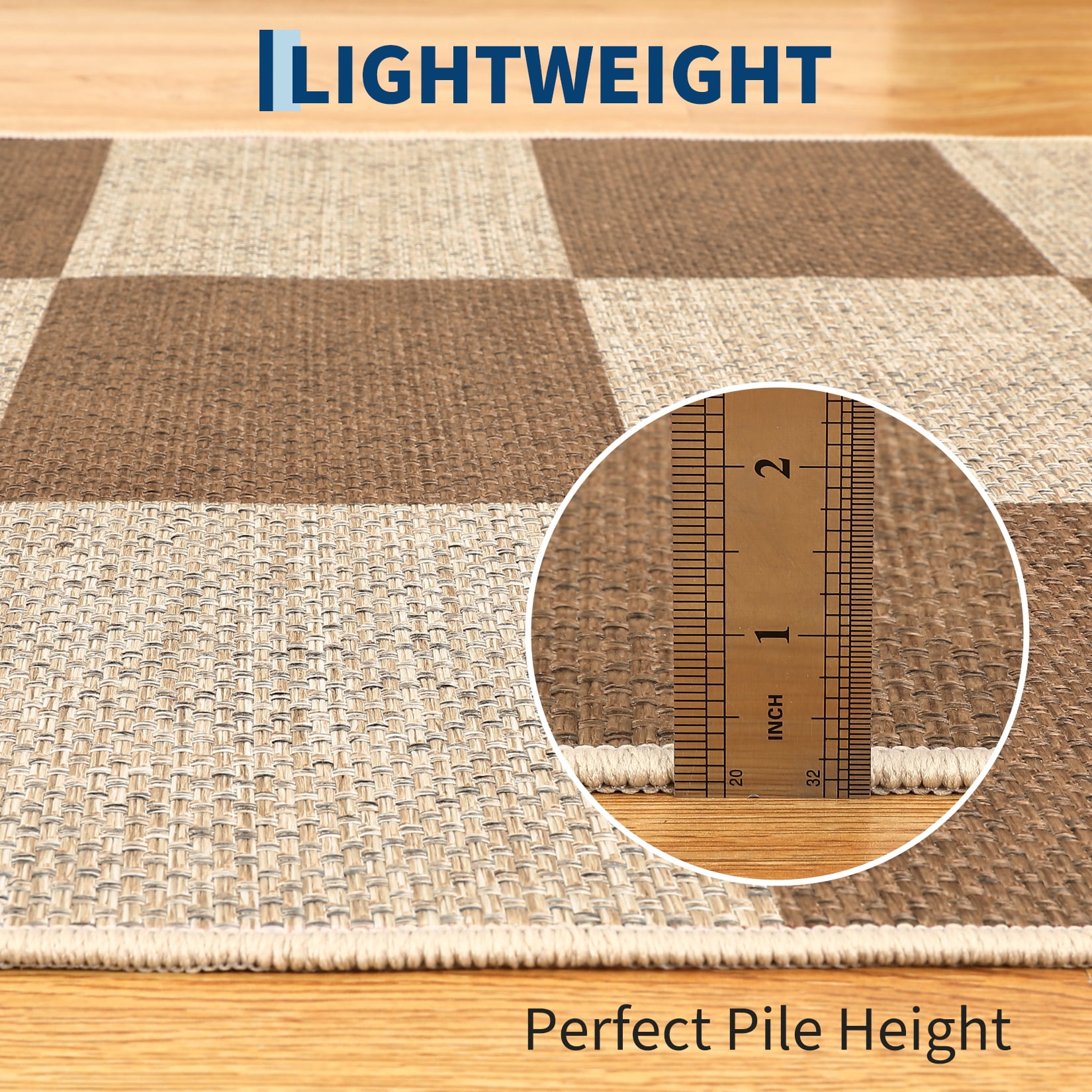 Hasoo Large Washable Rug 9' x 12' Area Rug for Living Room Easy Jute Check Non-Slip Neutral Indoor/Outdoor Decor Carpet, Brown