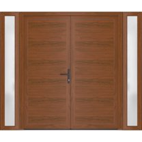 Front Exterior Prehung Metal-Plastic Double Doors / MANUX 8111 Walnut / 2 Sidelites Exterior WindoWLN / Office Commercial and Residential Doors Entrance Patio Garage 96 x 80
