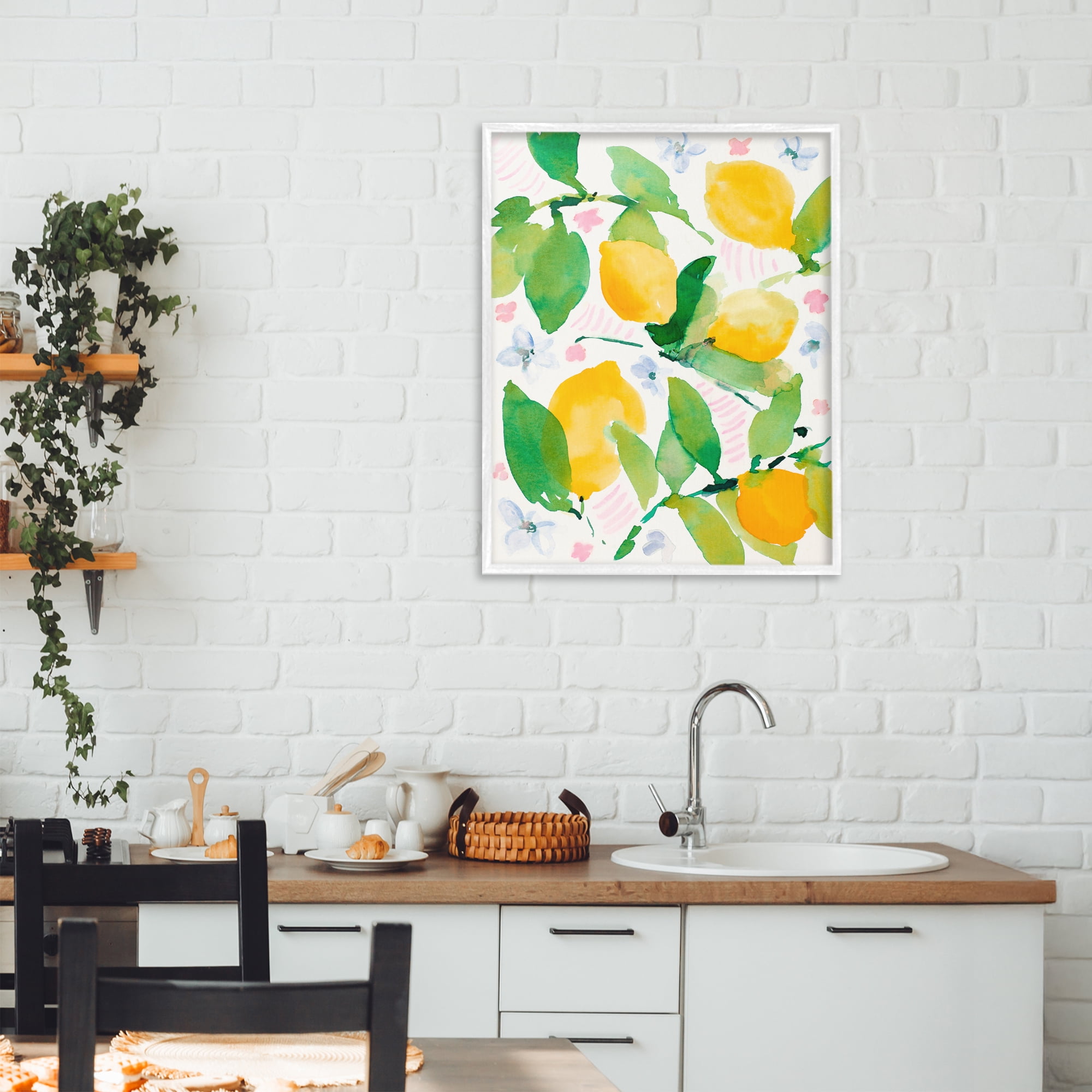 Stupell Industries Garden Lemons with Pastel Florals White Framed Giclee Art, design by Lanie Loreth
