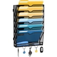 thumbnail image 1 of 7-Tier Wall File Holder Organizer with Hooks, Mesh Hanging File Organizer, Mail Organizer Wall Mounted for Papers, Folders, Office Magazine Rack, Assembly Needed, Black, 1 of 7