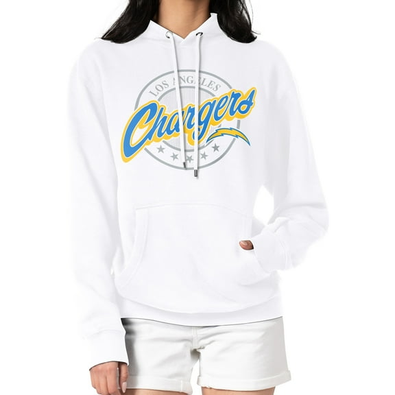 Women's G-III 4Her by Carl Banks White Los Angeles Chargers Pinstripe Circle Fleece Pullover Hoodie