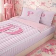 thumbnail image 3 of Meiyoeat Charming Bow Letter P Zipper Twin Comforter Sets with Fitted Sheet and 2 Pillowcases for Girls Toddlers, Soft Stripe Zipper Bedding Set, Light Pink White,4-Piece,Pink Reversible, 3 of 6
