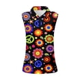 thumbnail image 3 of Trendfront Womens Sleeveless Golf Polo Shirt Quarter Zip Neck Retro Floral Peace Sign Print Casual Tennis Tank Tops, 3 of 3