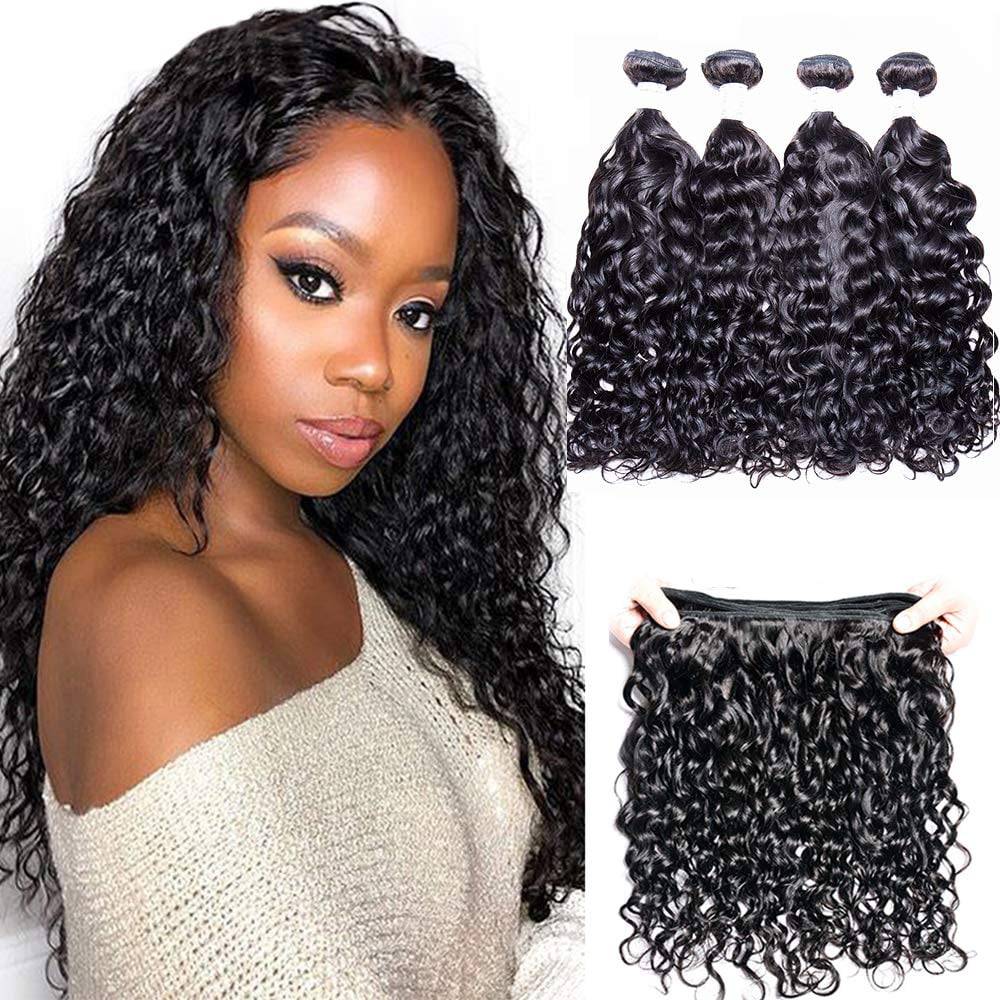 Brazilian Water Wave Human Hair Bundles 10A Virgin Hair Bundles Curly Hair  Weave 3 Bundles 100% Unprocessed Remy Human Hair Wet and Wavy Hair Weft  Extensions 