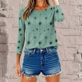 thumbnail image 6 of Guieoi Tops for Women Plus Size Womens Ladies' 3/4 Sleeve Flowers Printed Round Neck Long Sleeve Round Neck Top/Shirt Green Black*Friday/Cyber*Monday Clearance, 6 of 9
