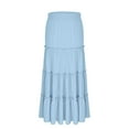 thumbnail image 3 of qucoqpe Womens Elastic Waist Maxi Skirt Summer Casual Pleated Flowy A Line Beach Long Skirt Ruffle Boho Skirt, 3 of 6
