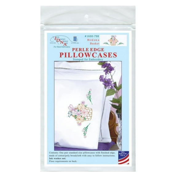 Jack Dempsey Stamped Pillowcases W/White Perle Edge 2/Pkg-Bird On A Basket