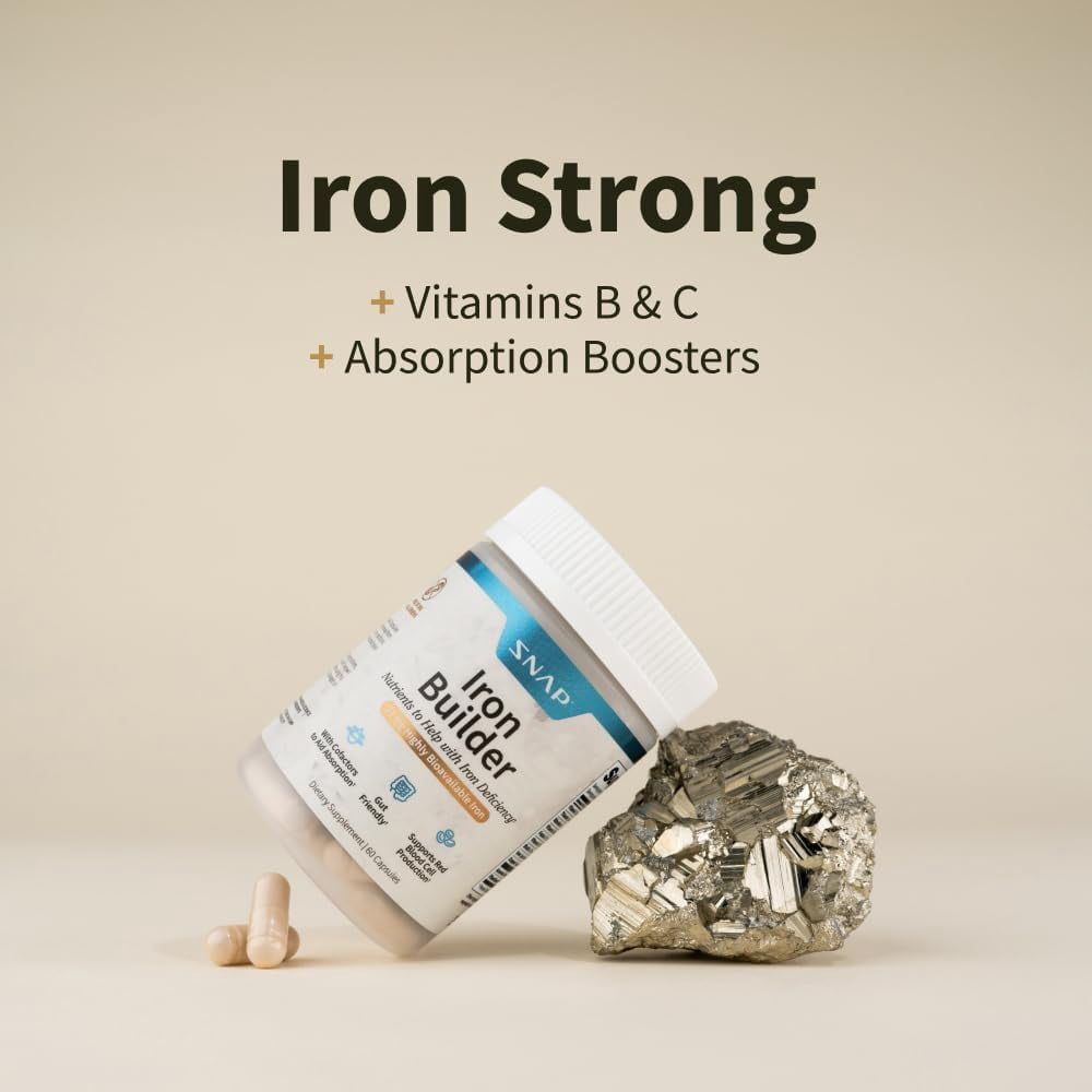 Snap Supplements Iron Builder Pills, Raise Iron Levels & Blood Builder, Easy Swallow, 60 Count, 2 Pack