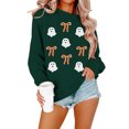 thumbnail image 4 of Peichun Women's Oversized Halloween Sweatshirts Colorful Sequin Ghost and Bow Graphic Crew Neck Pullover Tops Vintage Print Drop Shoulder Loose Cozy Fall Winter Hoodless Sweatshirt 3-Dark Green XXL, 4 of 4