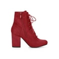 thumbnail image 3 of BLISSFUL STEP Women's Ankle Boots Faux Suede Chunky Heel Lace-Up Zip Booties Red 9, 3 of 8