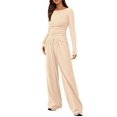 thumbnail image 1 of Conjuntos de Dos Piezas para Mujer: Camiseta Asimétrica de Larga, Pantalones Anchos y Chándal Informal. Crema XS, 1 of 8