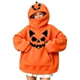 thumbnail image 2 of Yeaiivve Cute Hoodies for Kids Halloween Novelty Graphic Pullover Hoodie Oversized Pumpkin Zipper Hooded Sweatshirts Boys Girls Kangaroo Pocket Hoodies Orange 15 Years, 2 of 8