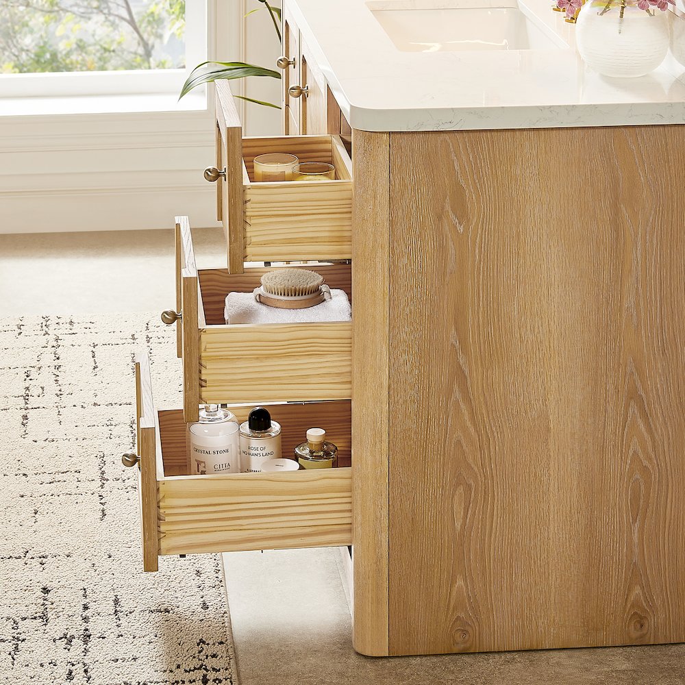 Altair-18 72"Double Bathroom Vanity in Brushed Oak,Grain White Engineered Stone Countertop