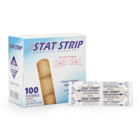 Stat Strip Tan Fabric Adhesive Bandage Sterile 1 x 3" 100 per Box