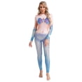 thumbnail image 3 of iixpin Womens Mermaid Costume Jumpsuit Long Sleeve Fish Scale Print Mock Neck Bodysuit One Piece Light Blue M, 3 of 6