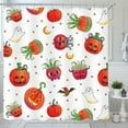 thumbnail image 1 of Whimsical Halloween Shower Curtain - Pumpkins, Ghosts & Bats Design, 1 of 5