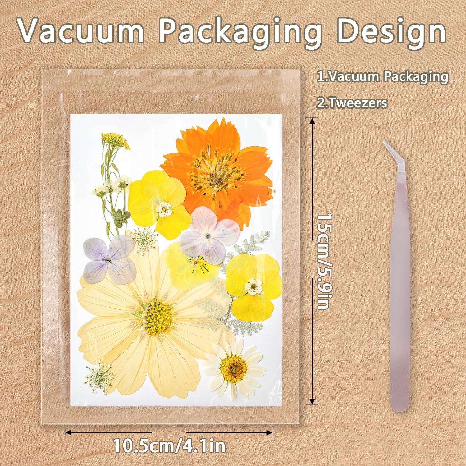 Dried Pressed Flowers Real Pressed Flowers Natural Dry Leaves Bulk Mixed Colorful Herbs Kit with Tweezers for Scrapbooking DIY Candle Jewelry Crafts Making Nails