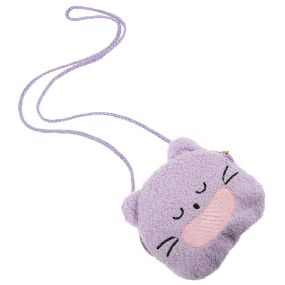 FRCOLOR Small Crossbody Purse For Little Girls Cute Plush Animal Shoulder Bag Kawaii Cat Coin Wallet For Kids Soft Crossbody Bag Purse