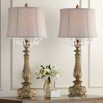 Barnes and Ivy Dubois 37 1/4" Tall Large Traditional End Table Lamps Set of 2 Antique Gold Finish Console Living Room Bedroom