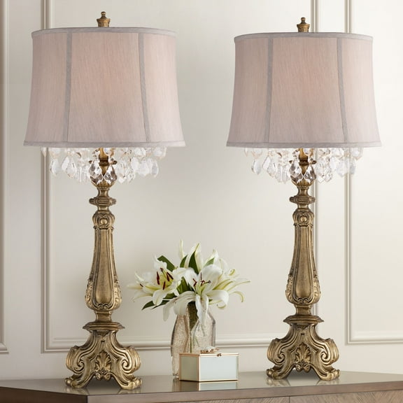 Barnes and Ivy Dubois 37 1/4" Tall Large Traditional End Table Lamps Set of 2 Antique Gold Finish Console Living Room Bedroom