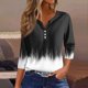 thumbnail image 2 of Camiseta de Mujer Camiseta Estampado Botón Manga 3/4 Diario Fin de Semana Moda Básica Cuello en V Regular Top Negro/3XL, 2 of 5