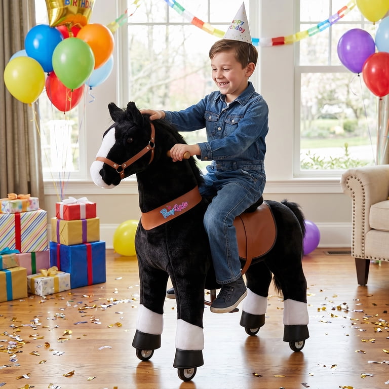 PonyCycle Kids Ride On Stable Power Pony Toy Black for Boys and