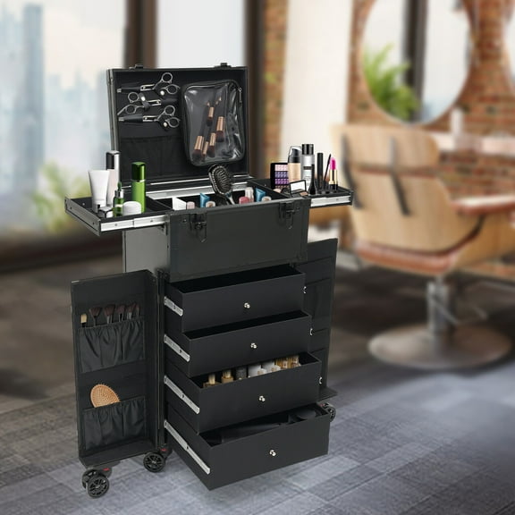 Miumaeov Rolling Cosmetic Suitcase Beauty Facial Storage Makeup Travel Box Salon Trolley Cart