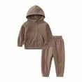 thumbnail image 2 of Odeerbi Kids Boys Girls Fleece Lined Sweatsuit Cotton Sports Hoodie Winter Children's Long Sleeve Hooded Sweatshirt Pockets Tops And Cargo Pants 2024 Casual Two-piece Set Coffee 6-7 Years, 2 of 9