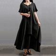thumbnail image 2 of Nueva moda mujer vestido flojo ocasional del color sólido de manga corta boho summer maxi vestido la Tomshoo Negro 4X-Grande, 2 of 7