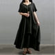 thumbnail image 2 of Nueva moda mujer vestido flojo ocasional del color sólido de manga corta boho summer maxi vestido la Tomshoo Negro 4X-Grande, 2 of 7