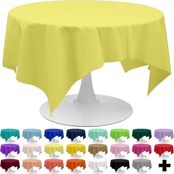 Light Yellow Tablecloths Plastic 3 Pack Premium 84 Inches Disposable Table Covers D rative Table Cloths for Round Dinning Kitchen Tables
