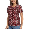 thumbnail image 5 of Yiaed Red Floral Print Women's T Shirt V-Neck Short Sleeve Shirt Casual Breathable Tee Summer Tops-X-Large, 5 of 5