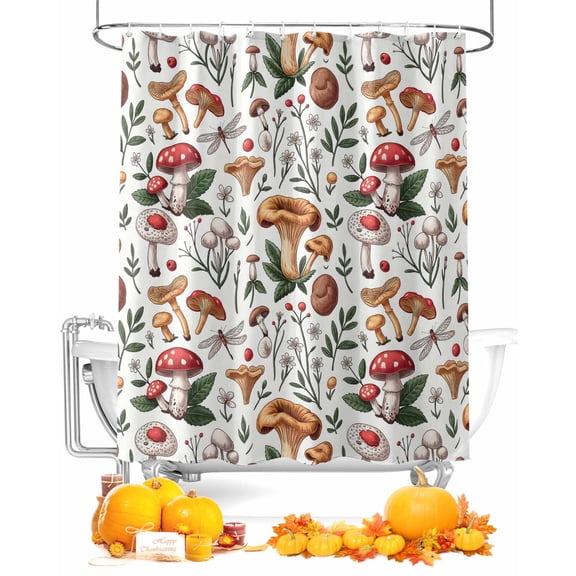 Fall Mushroom Shower Curtain Set ，Waterproof Fabric Shower Curtains Thanksgiving Leaf Shower Curtains for Bathroom,Bathroom Decor 36"x72"