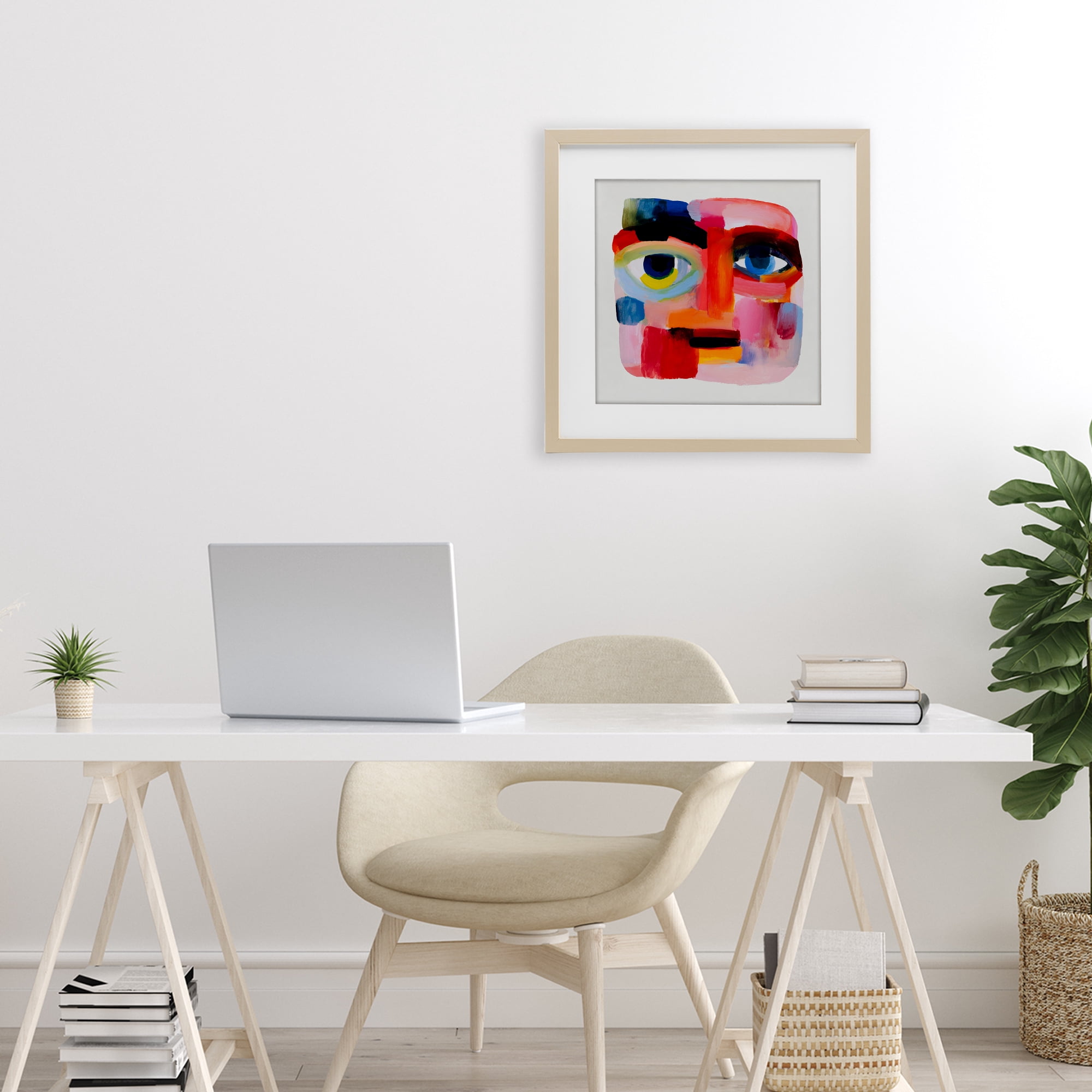 Stupell Industries Cubist Gaze in Vivids Birch Framed Print Under Glass, design by Chromatic Storm Studio
