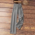 thumbnail image 4 of Wide Leg Women's Linen Pants - Drawstring Stretch Elastic Waist Pull on Full Length Trousers Lightweight Breathable with Pockets for Travel Casual, Gray, S, 4 of 7