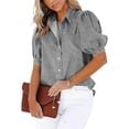 thumbnail image 4 of Kaemgyyd Denim Shirt Women Jean Look Half Sleeve Light Jacket Fall Button down Tunic Blouse Summer Tops, 4 of 6