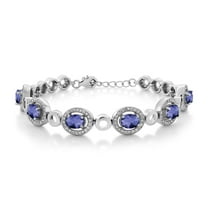 Gem Stone King 925 Sterling Silver Blue Iolite Tennis Bracelet for Women (5.82 Cttw, Gemstone Birthstone, Oval Checkerboard 7X5MM, 7 inch with 1 inch Extender)