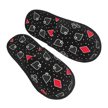

KLL Card Suits Slippers for Women Men House Slip on Indoor Outdoor Bedroom Furry Fleece Lined Ladies Comfy Anti-Skid Rubber Hard Sole-Medium